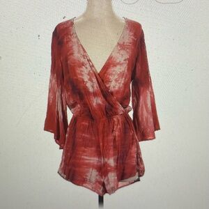 Blue Life Rust Red Tie-Dye Romper